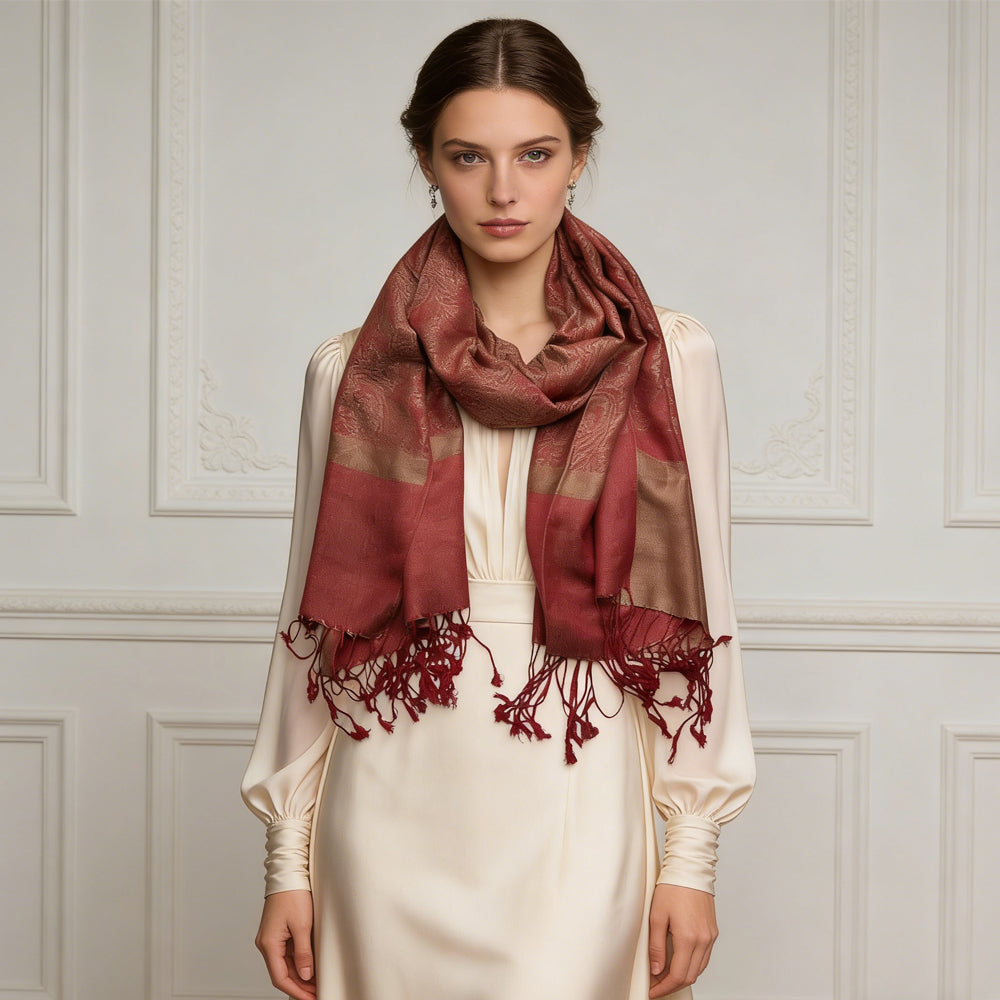 Red Jacquard Luxury Scarf Set (2pcs)