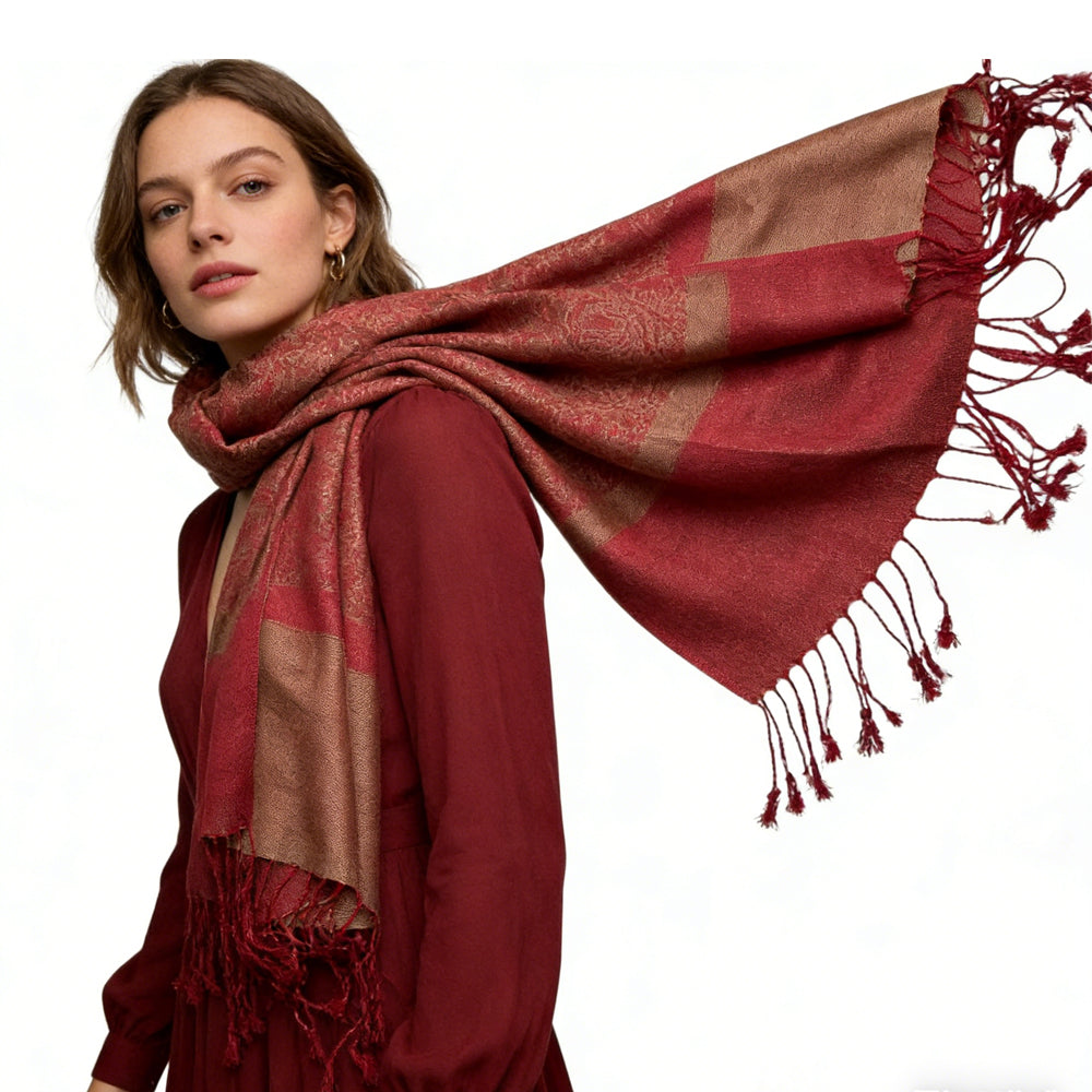 Red Jacquard Luxury Scarf Set (2pcs)
