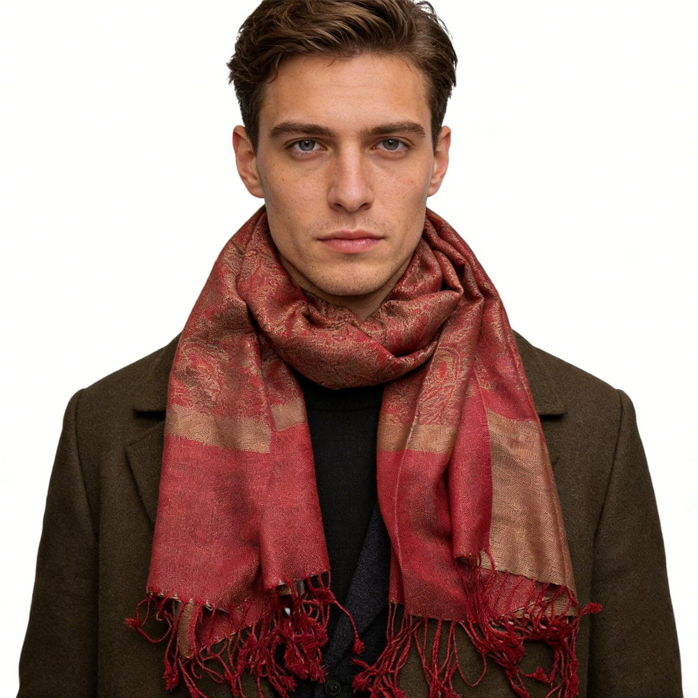 Red Jacquard Luxury Scarf Set (2pcs)
