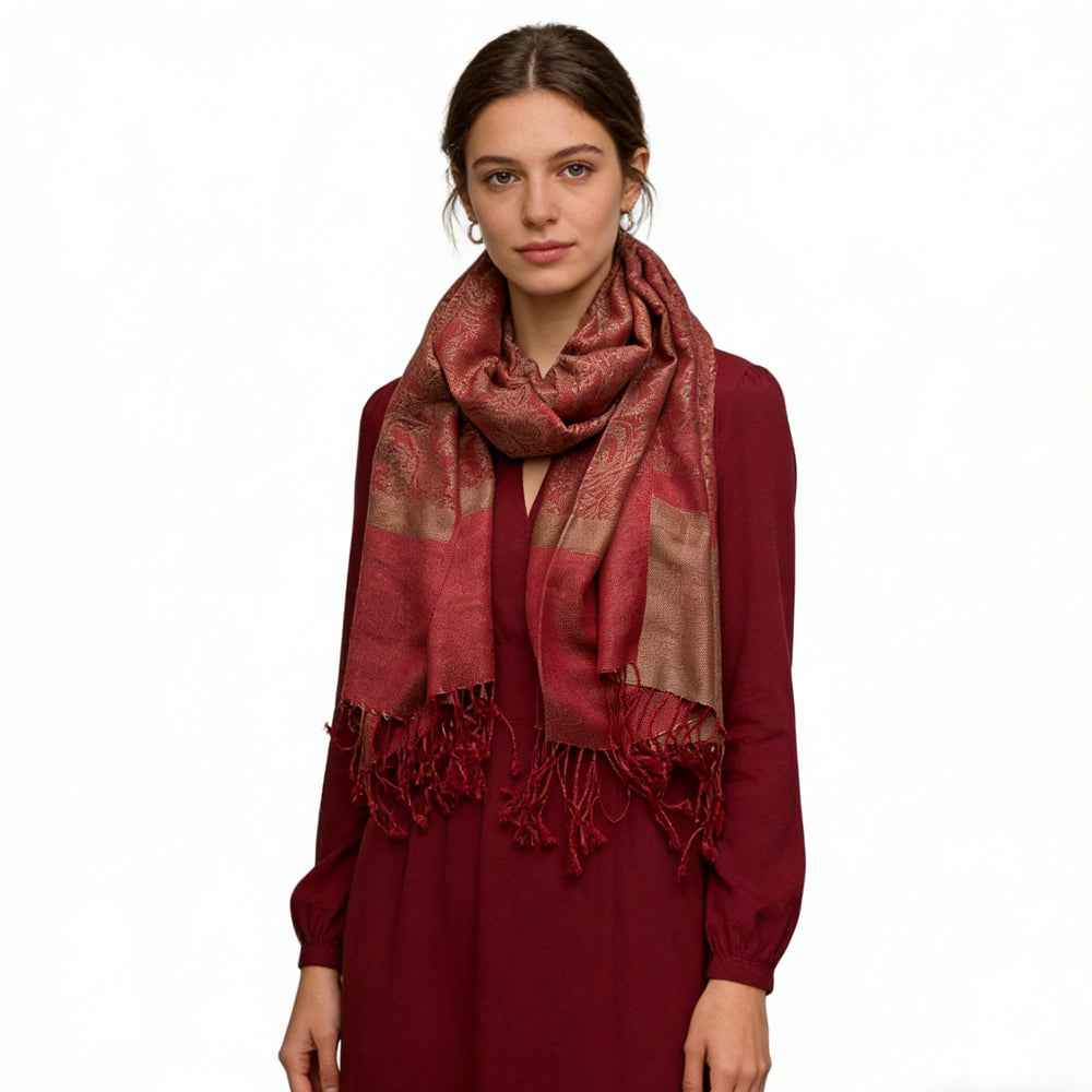 Red Jacquard Luxury Scarf Set (2pcs)