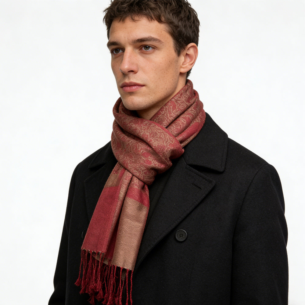 Red Jacquard Luxury Scarf Set (2pcs)